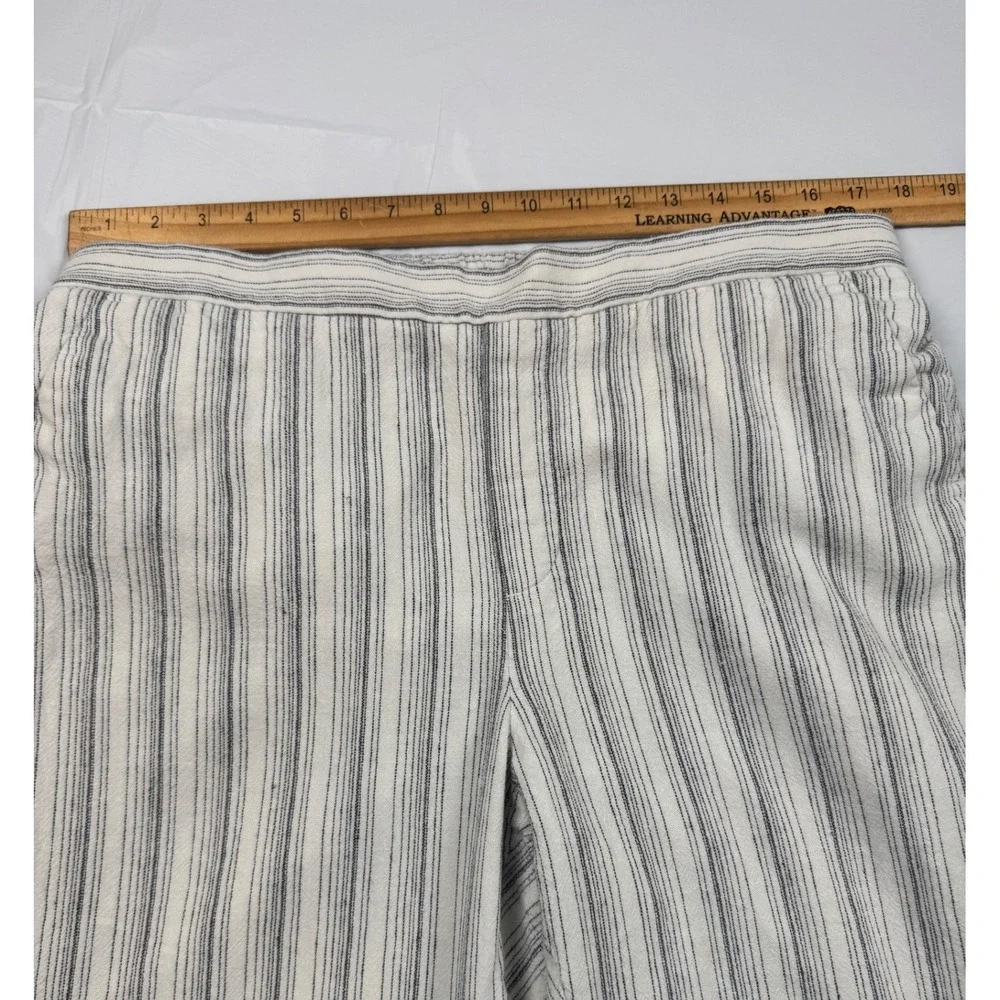 Banana Republic Hayden Stitch Pants 14 White Navy Blue Striped Linen Blend